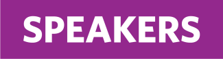 The word "speakers" on a purple background